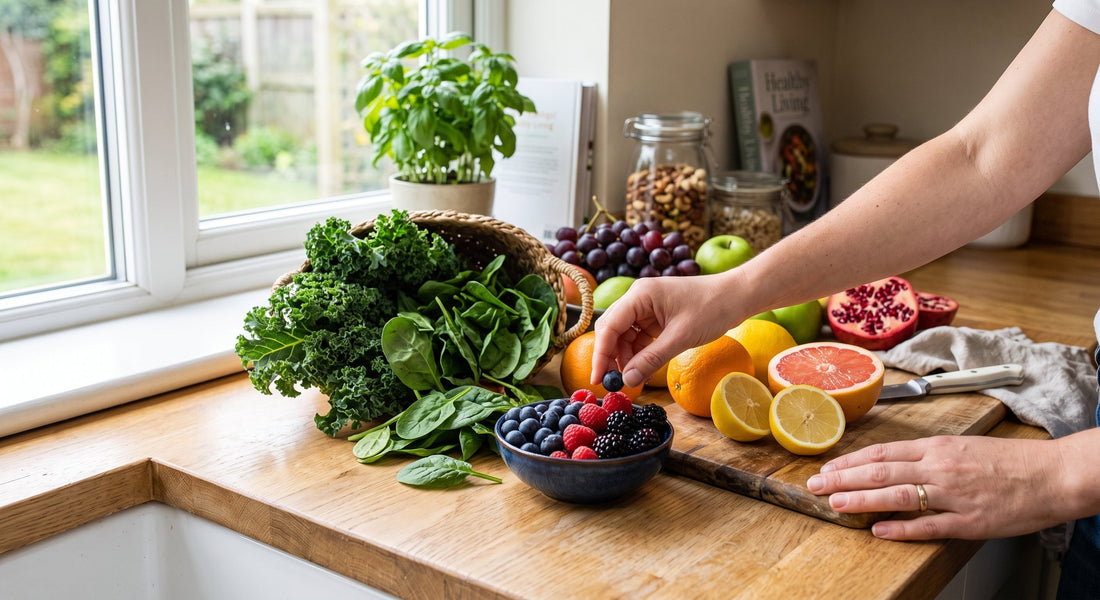 Colourful fruits and vegetables rich in flavonoids that support collagen health