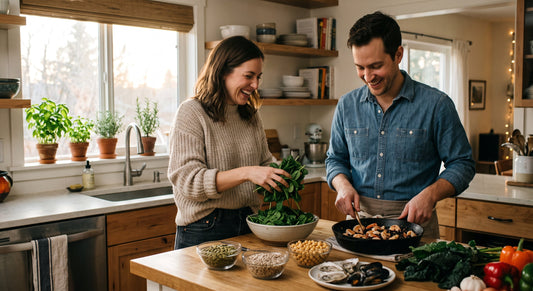 Couple preparing a fertility-friendly meal with zinc-rich foods