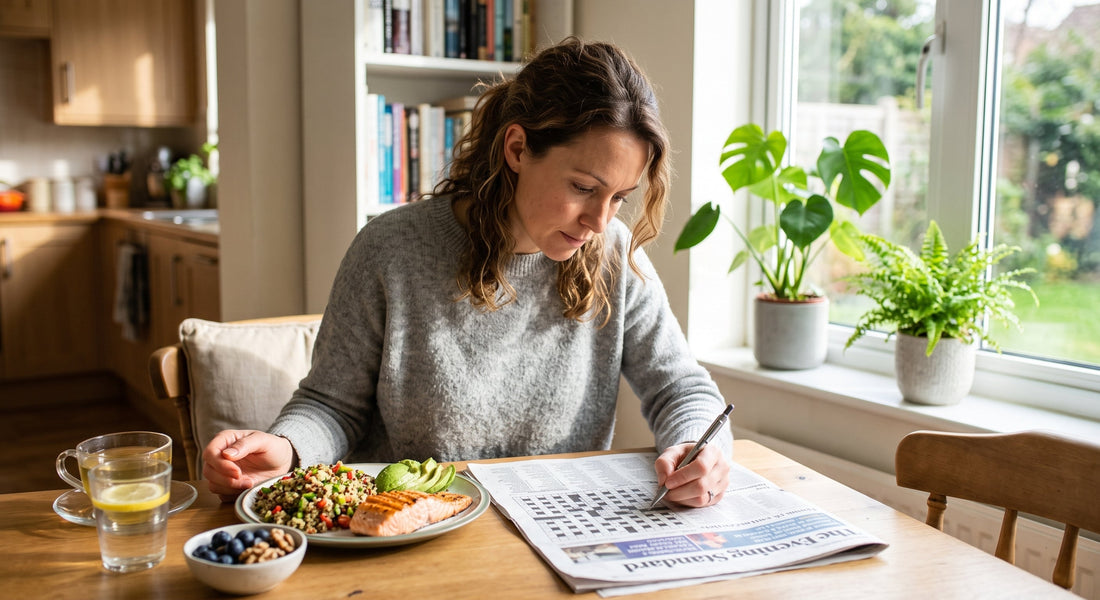 Woman concentrating while reading, representing brain health after 40